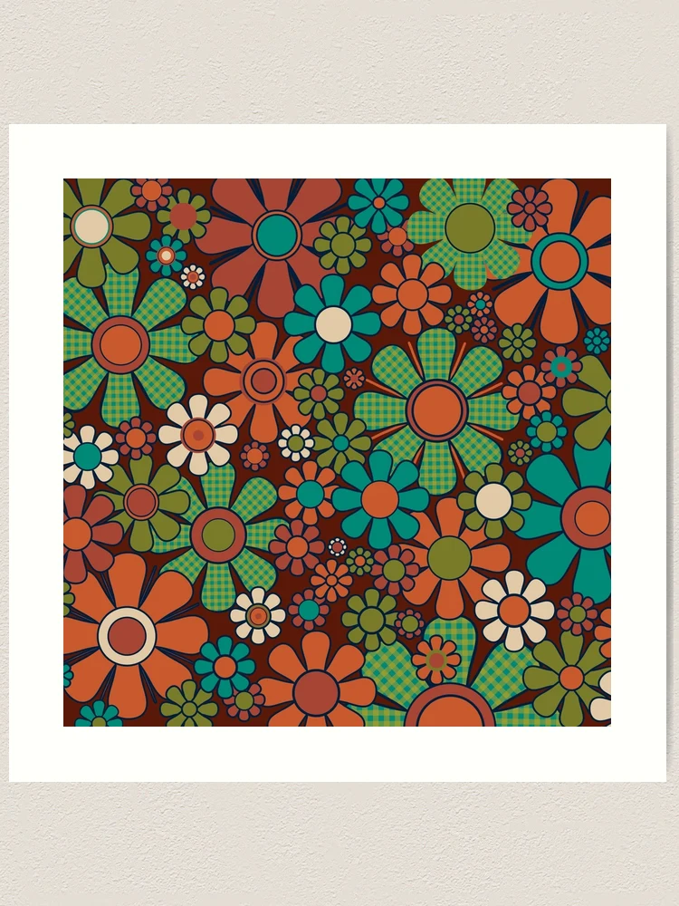 Retro Garden Gingham Flowers 60s 70s Floral Vintage Maximalist