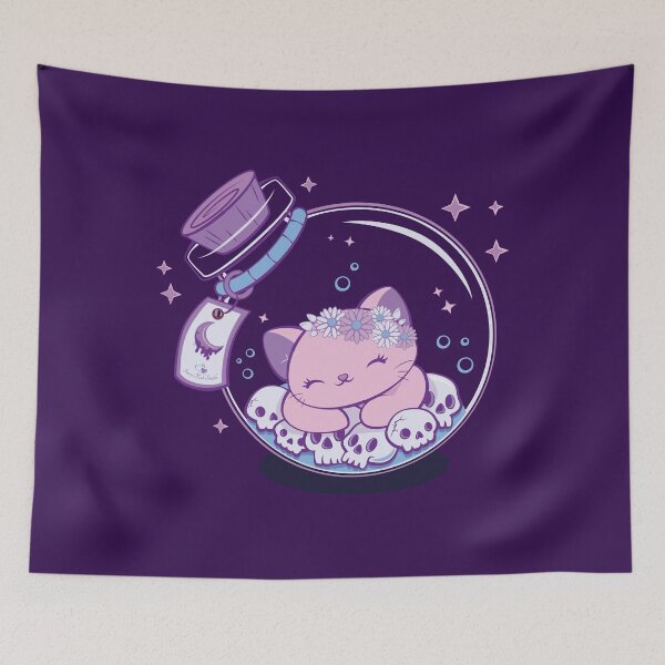 Item preview, Creepy Cute Cat and Skulls in Bottle Pastel Goth designed and sold by Irene Koh.