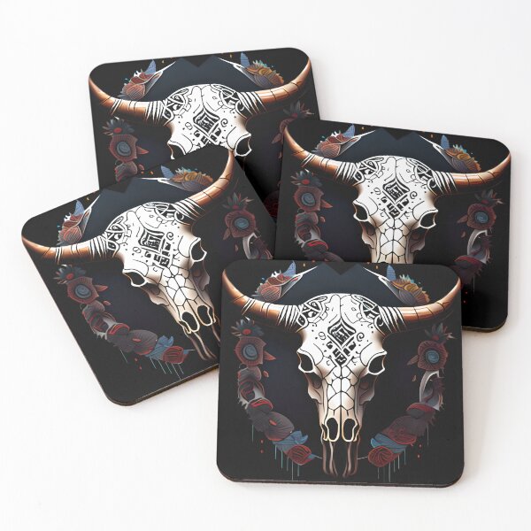 Item preview, BULL'S SKULL RED ROSES 1 BLACK WHITE MOSAIC designed and sold by justyna-s28.