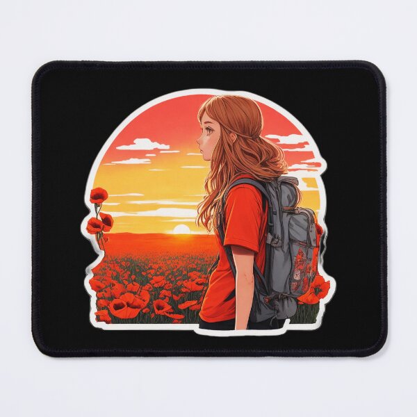Item preview, Young Girl Backpacker Watching Sunset over Poppy Field designed and sold by Ridiculam Toga.