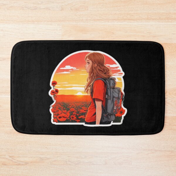 Item preview, Young Girl Backpacker  Watching Sunset over Poppy Field designed and sold by Ridiculam Toga.