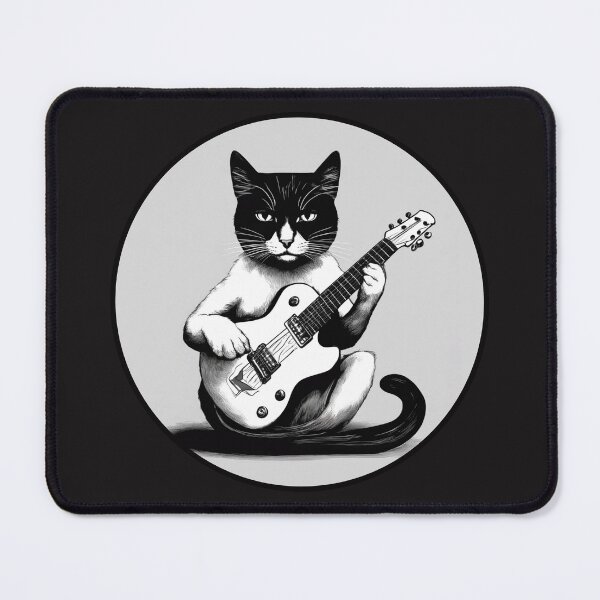 Item preview, Cat Playing Guitar In Meditative Pose Black And White Drawing Design designed and sold by guvnaguitars.