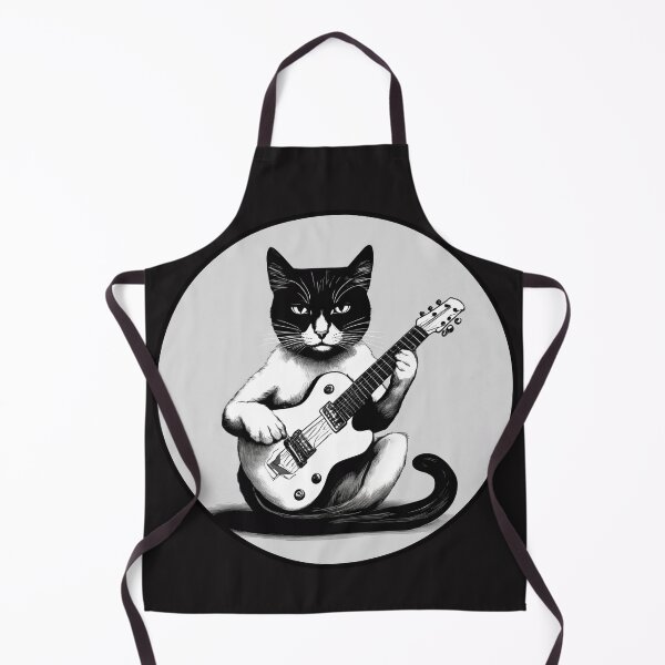 Item preview, Cat Playing Guitar In Meditative Pose Black And White Drawing Design designed and sold by guvnaguitars.