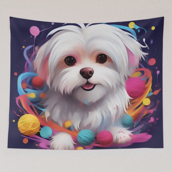 Item preview, Joyful Maltese: Playful Pup with Yarn & Colorful Confetti designed and sold by PaintbrushPlace.