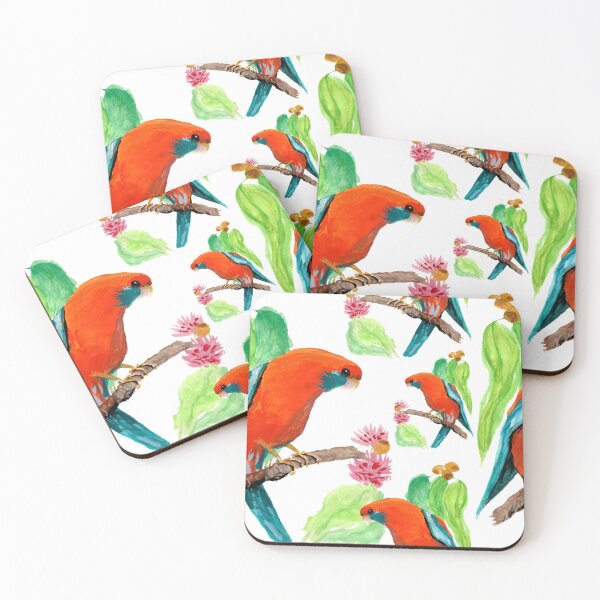Item preview, Crimson Rosella in the Gum Tree Gouache Painting designed and sold by Jaana Day.