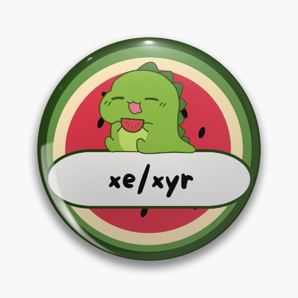 Item preview, I Go By Xe/Xyr Pronouns | LGBTQ Pride Watermelon Dinosaur | Xe Xyr Pronoun designed and sold by Furia LGBTQ+ Accessories.