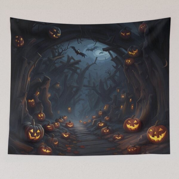 Item preview, Halloween bat cave with pumpkins designed and sold by JackFreestone.