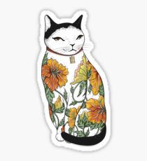 Katze in der Tiger-Blumen-Tätowierung Sticker