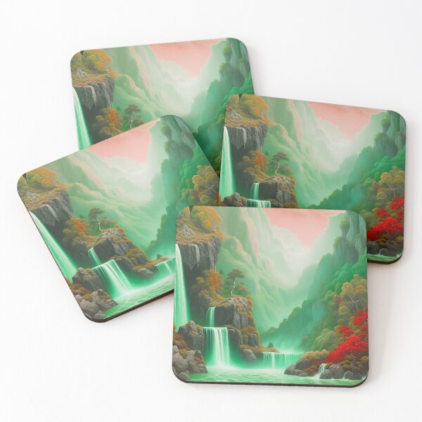Item preview, Forest Green Waterfall Vista Painting  designed and sold by celartinspire.
