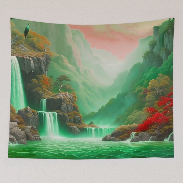 Item preview, Forest Green Waterfall Vista Painting  designed and sold by celartinspire.