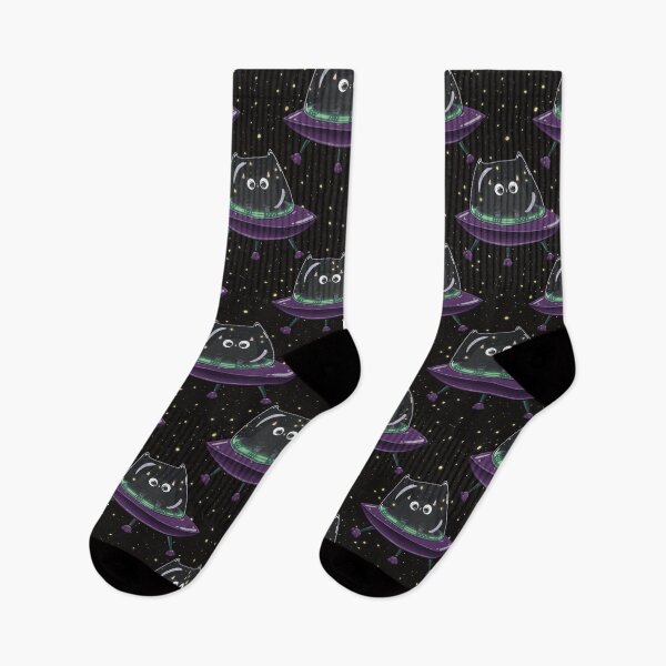Item preview, Black Cat In A Flying Saucer On Black Space Background Pattern designed and sold by Julia Sol.