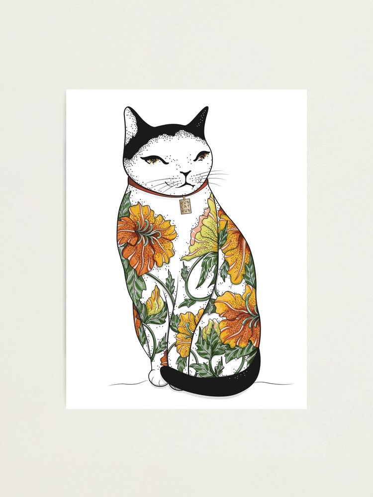 Impression Photo Chat Dans Le Tatouage De Fleur De Tigre Par Runcatrun Redbubble Impression Photo Chat Dans Le Tatouage De Fleur De Tigre Par Runcatrun Redbubble
