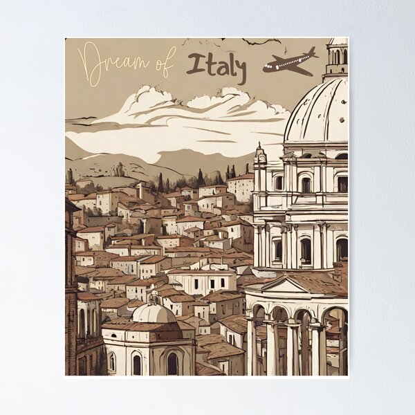 Item preview, World travel fly to Italy with words dream of Italy in brown color brafdesign  designed and sold by Brafdesign.