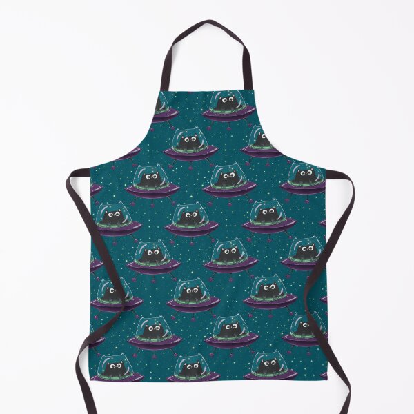 Item preview, Black Cat In A Flying Saucer On Teal Space Background Pattern designed and sold by Julia Sol.