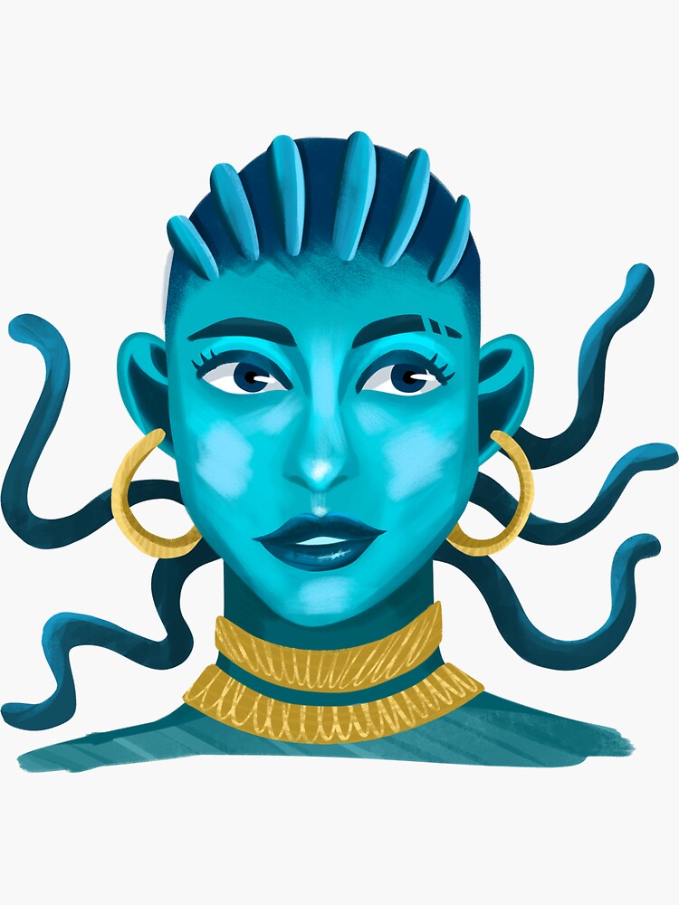 Coral and blue Medusa portrait Sticker for Sale by saraknid