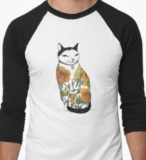 Cat in Tiger Flower Tattoo Men's Baseball ¾ T-Shirt