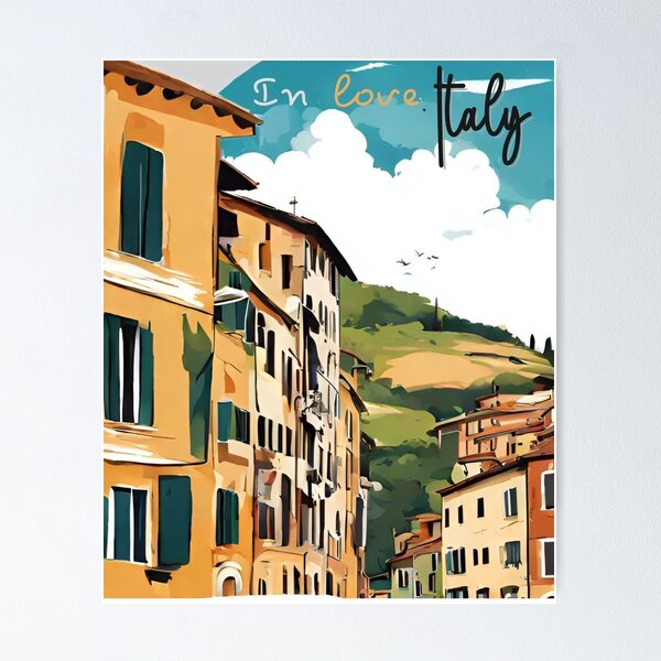Item preview, World travel fly to Italy with words In love Italy in yellow green blue color brafdesign  designed and sold by Brafdesign.