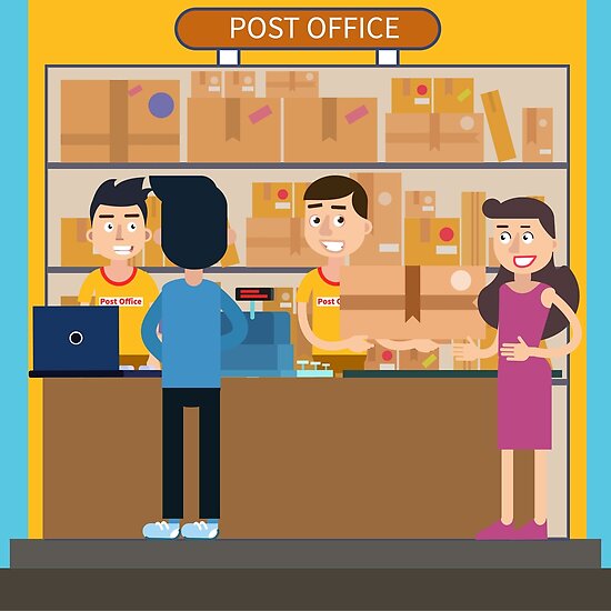 Póster «Oficina postal. Mujer que recibe el paquete Servicio Postal