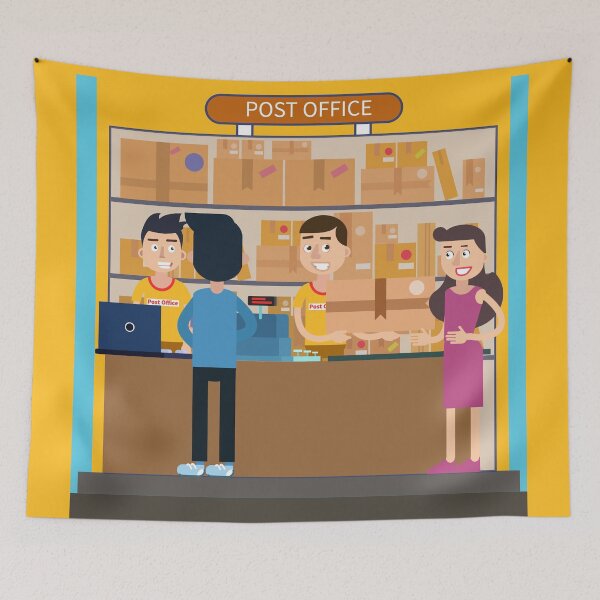 Item preview, Post Office. Woman Receiving Parcel. Postal Service. Man Sending Letter.  designed and sold by ivector.
