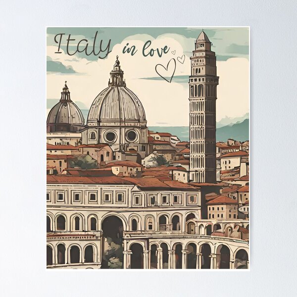 Item preview,  World travel fly to Italy with words Italy in love  in yellow brown green brafdesign  designed and sold by Brafdesign.