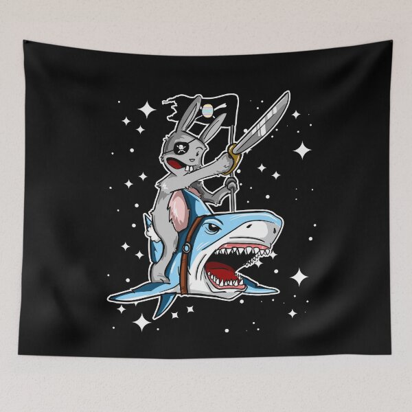 Item preview, Pirate Easter Bunny rides a shark through space! designed and sold by Frontoni.