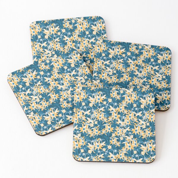 Item preview, Yellow flowers on cobalt background designed and sold by Natalia Ruzhyna.