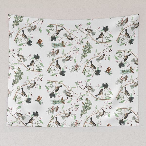 Item preview, Chickadee Birds Berries & Pinecones Watercolor  designed and sold by idovedesign.