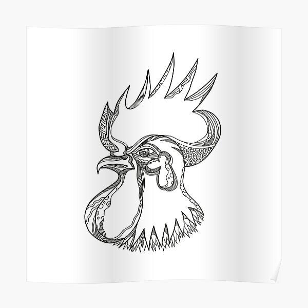 Junglefowl Head Doodle Art Poster By Patrimonio Redbubble 