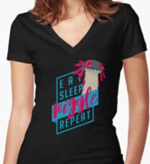 Eat. Sleep. WIGGLE. Repeat. - Monster Hunter Design Women's Fitted V-Neck T-Shirt