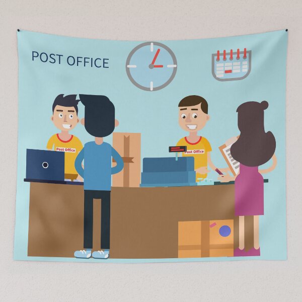 Item preview, Post Office. Woman Receiving Letter. Postal Service. Man Sending Parcel.  designed and sold by ivector.