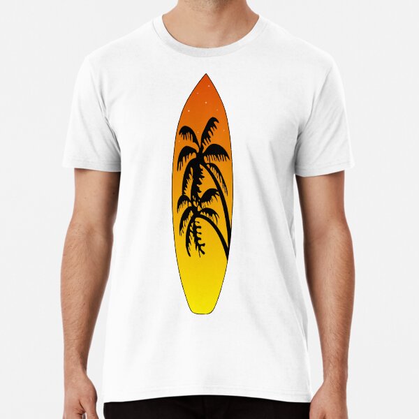 Vista previa del artículo con la obra «Palmeras con tabla de surf (atardecer)», diseñado y vendido por Jeremy Crotty.