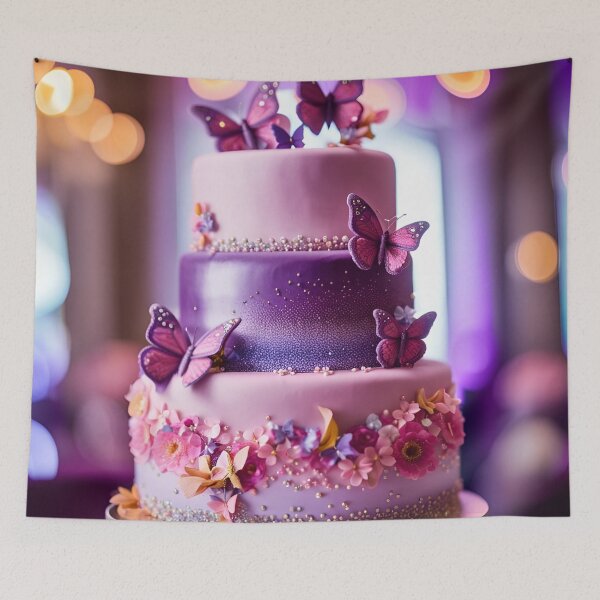 Item preview, A magnificent purple and pink celebration cake with butterflies, flowers and sparkles! designed and sold by Zen-Hues.