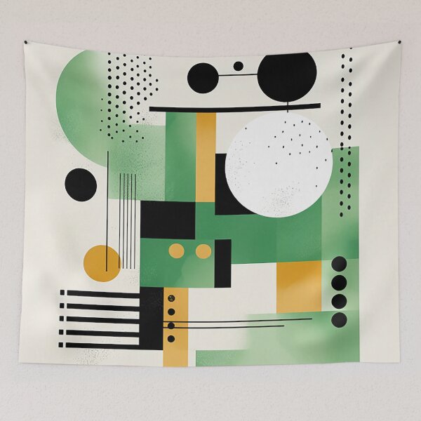 Item preview, Minimalist Geometry: Striking Contrast of Black & White with Green Accent designed and sold by PaintbrushPlace.