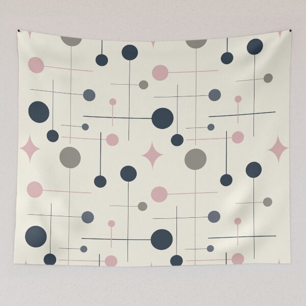 Item preview, Mid Century Modern Abstract Pattern 29 Navy Blush designed and sold by trdstudio.