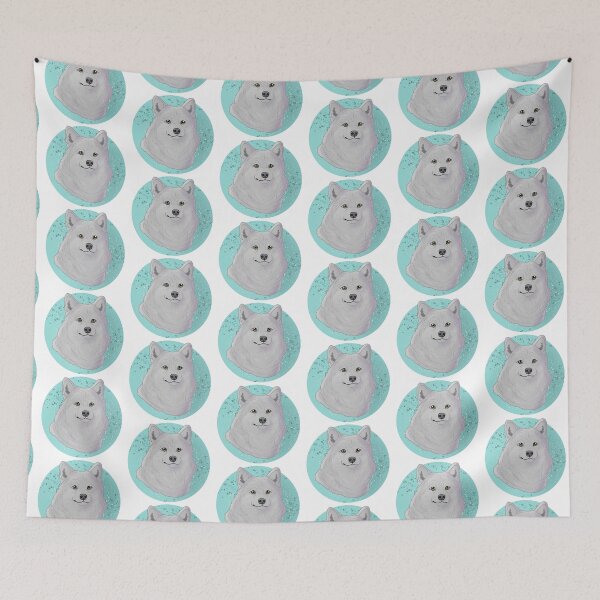 Item preview, Alaskan malamute white with blue background  designed and sold by Cynthiaetal.