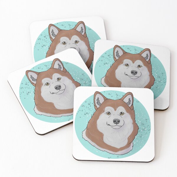 Item preview, Alaskan malamute red and white with blue background  designed and sold by Cynthiaetal.