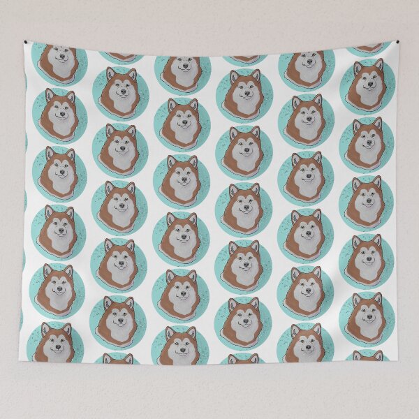 Item preview, Alaskan malamute red and white with blue background  designed and sold by Cynthiaetal.