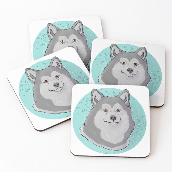 Item preview, Alaskan malamute silver and white with blue background  designed and sold by Cynthiaetal.