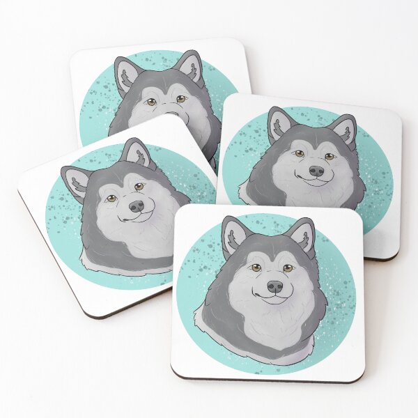 Item preview, Alaskan malamute black and white with blue background  designed and sold by Cynthiaetal.