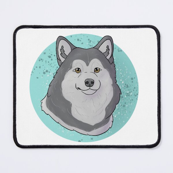 Item preview, Alaskan malamute black and white with blue background designed and sold by Cynthiaetal.
