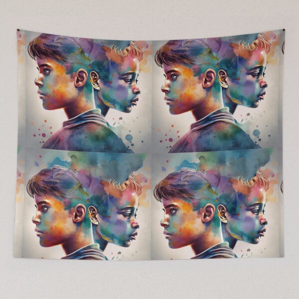 Item preview, boy and girl heads watercolor 1 designed and sold by rayo-art.