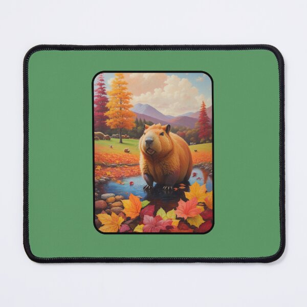 Item preview, Autumn's Capybara Reverie - Whimsical Fall Landscape Oil Painting designed and sold by zax454.