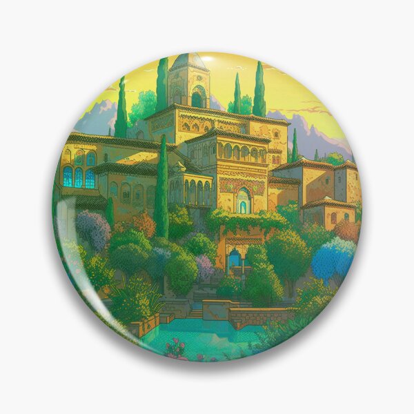 Item preview, The Alhambra, Granada, Spain, Yellow-green, AI Generated Art - A Famous Monument of Islamic Architecture designed and sold by studioSharonKay.