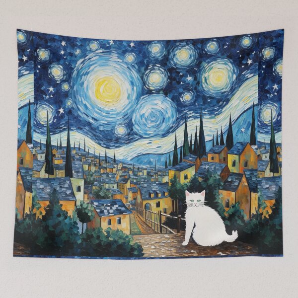 Item preview, Cat Van gogh Inspired Starry Night Painting for Van gogh Lovers designed and sold by Vangoholic.