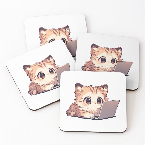 Item preview, Cute Kawaii Cat Working on a Laptop Kitten designed and sold by CozyKawaiiArt.