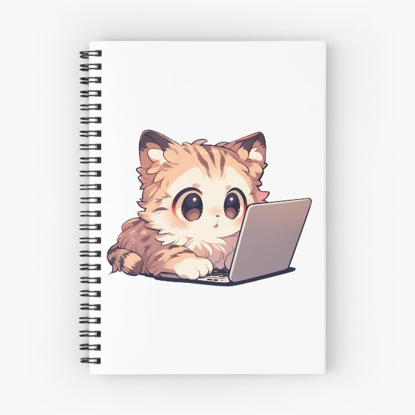Item preview, Cute Kawaii Cat Working on a Laptop Kitten designed and sold by CozyKawaiiArt.
