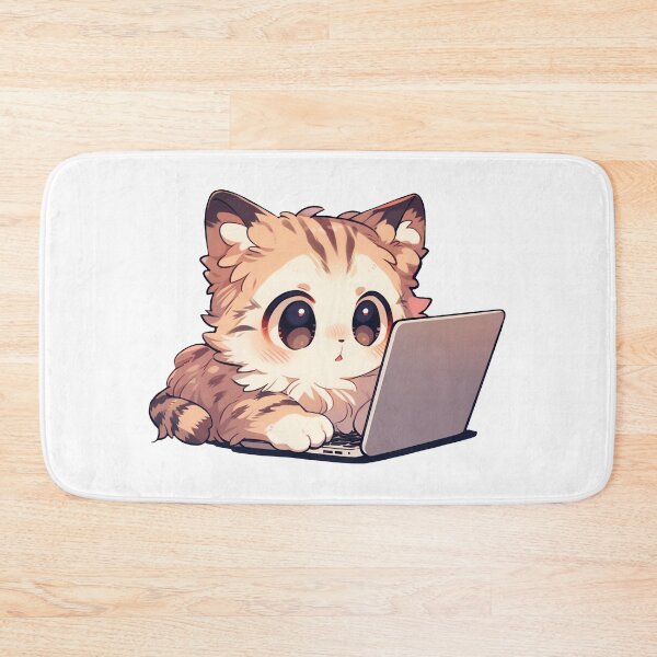 Item preview, Cute Kawaii Cat Working on a Laptop Kitten designed and sold by CozyKawaiiArt.