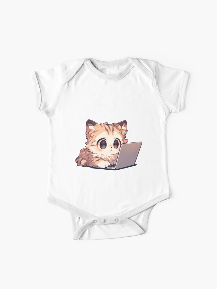 Cute Kawaii Cat Working on a Laptop Kitten | Baby One-Piece