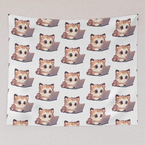 Item preview, Cute Kawaii Cat Working on a Laptop Kitten designed and sold by CozyKawaiiArt.