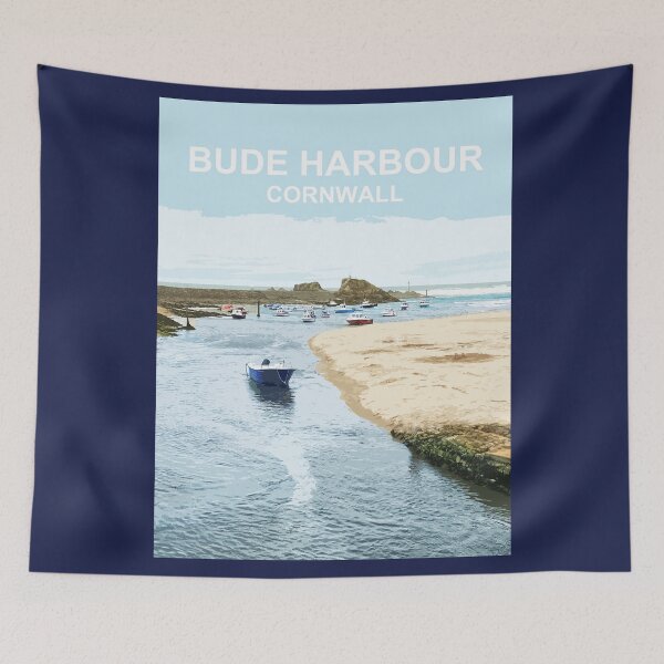 Item preview, Bude Harbour Cornwall.  Cornish gift Kernow Travel location poster designed and sold by BarbaraGlebska.